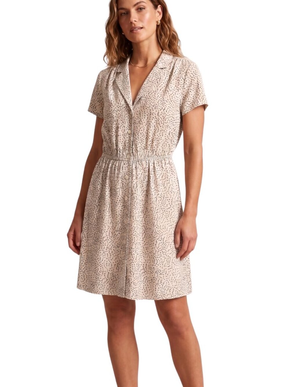 NWT | Monteau Los Angeles Cream Polka Dot Button Front Shirt Dress Size Medium